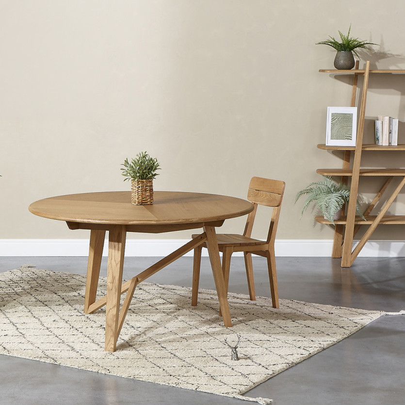 Table à manger ronde RACHEL -  Style contemporain, chêne, 6 couverts