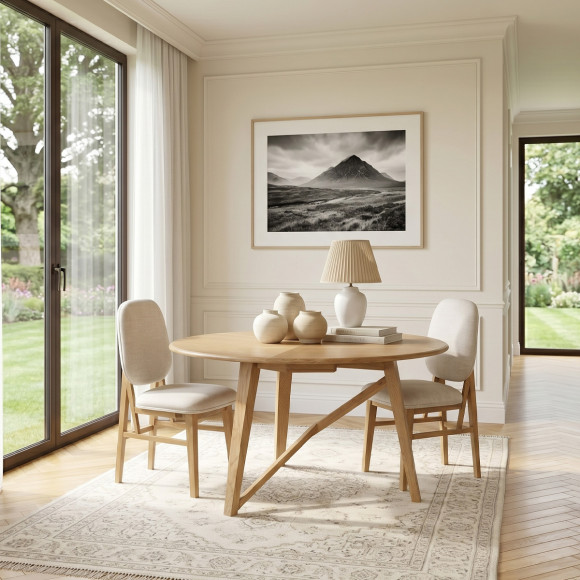 LUCETTE - Contemporary style round dining table, solid oak, 4/6 seats