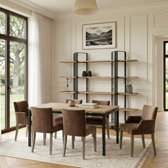 ZAZIE – Industrial style dining table in wood and metal, 8 people, FSC® certified wood