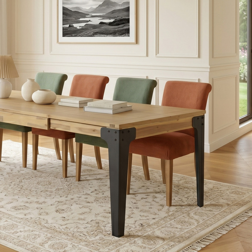 BALTIMORE extendable dining table - Modern style, wood and metal, 8/10 seats