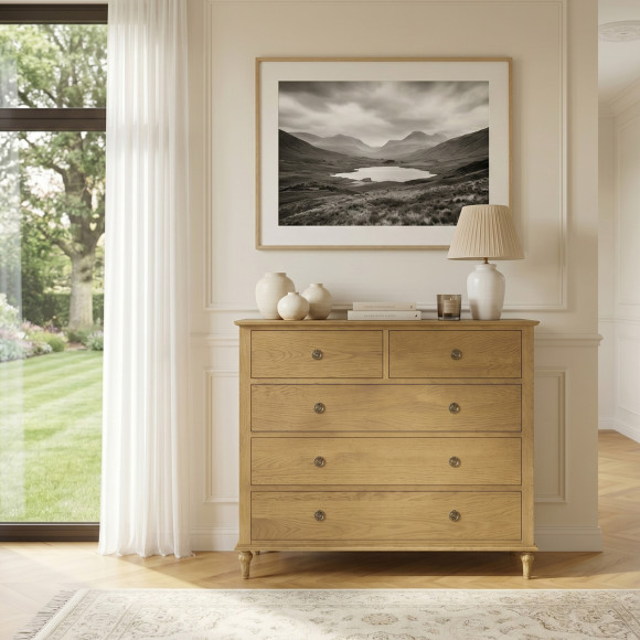 OLIVIA - Commode romantique en chêne, 5 tiroirs