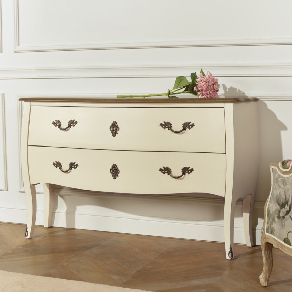 ALIENOR - Weiße Kommode im Louis XV-Stil, Eichendeckplatte, 2 Schubladen - FSC® zertifiziertes Holz