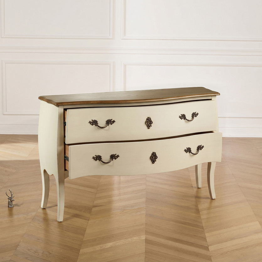 ALIENOR - Commode blanche style Louix XV, plateau en chêne, 2 tiroirs - bois certifié FSC®