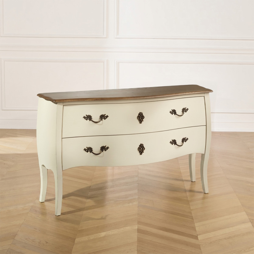 ALIENOR - Witte commode in Lodewijk XV stijl, eiken blad, 2 laden - hout met FSC®-certificaat