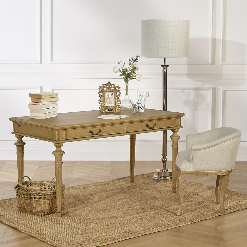 Büro YVAN - Shabby-Chic-Stil, Eichenplatte, 2 Schubladen