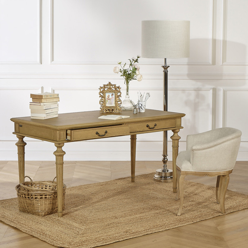 YVAN Desk - Shabby chic style, oak top, 2 drawers