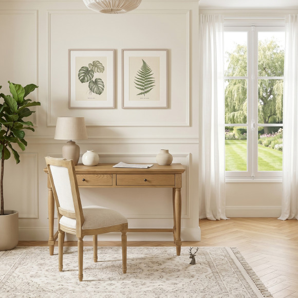 Scrivania EDIMBURGO - Stile shabby chic in rovere, 2 cassetti