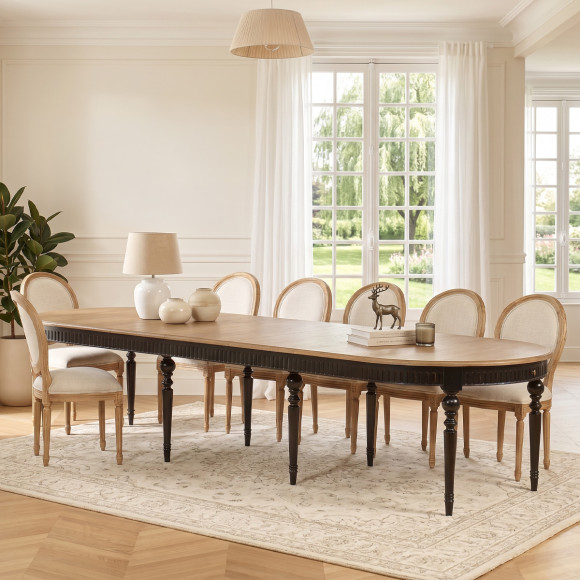 Mesa de comedor extensible AUDE - Estilo romántico en roble, 6/14 cubiertos, madera certificada FSC®