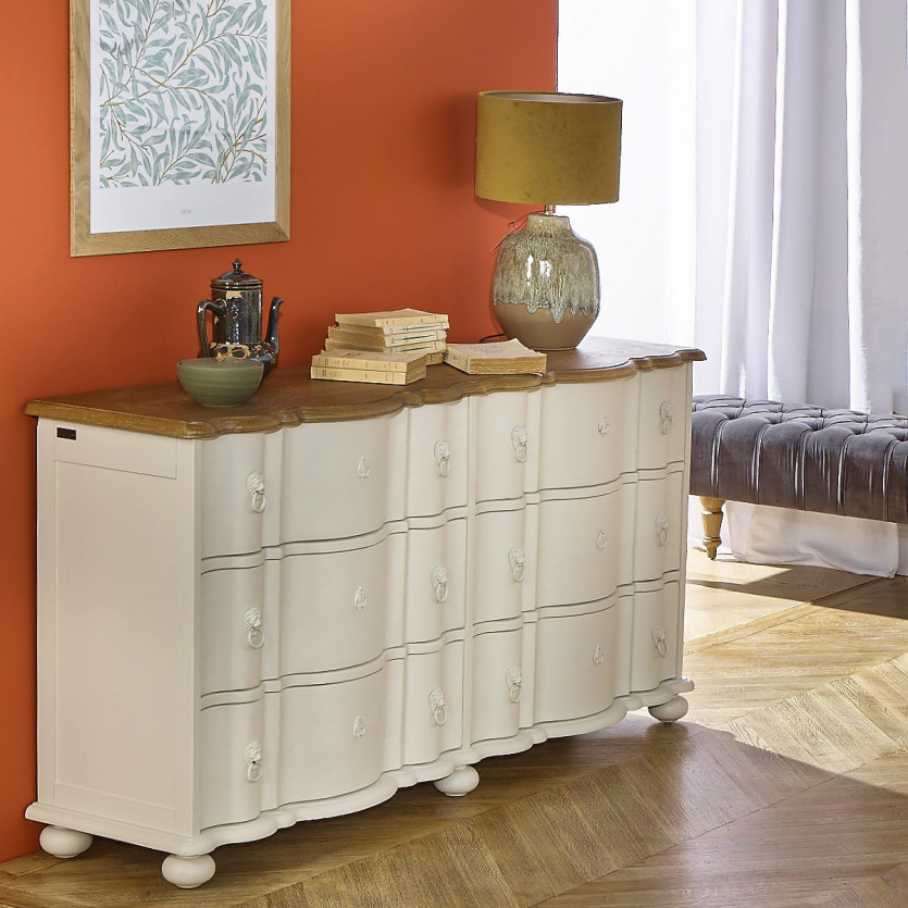 GOODMOON - Commode double , plateau chêne, 6 tiroirs