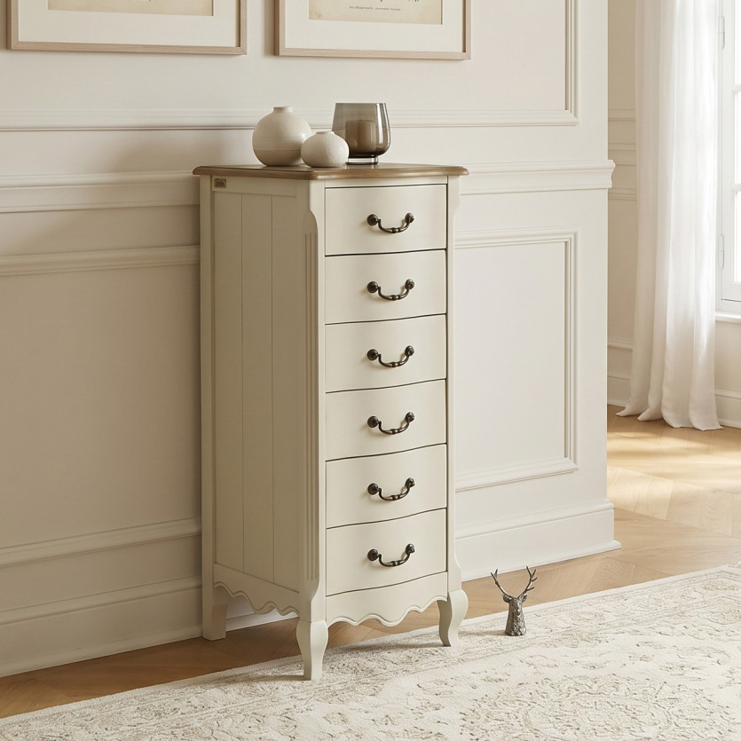 ORIANE – Romantic style storage column, oak top, 6 drawers, FSC® certified wood