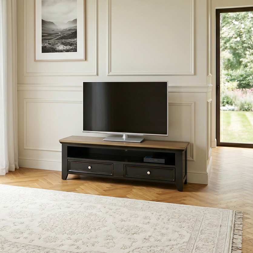 ARCHER - Mobile TV stile costiero in legno, 1 vano, 2 cassetti