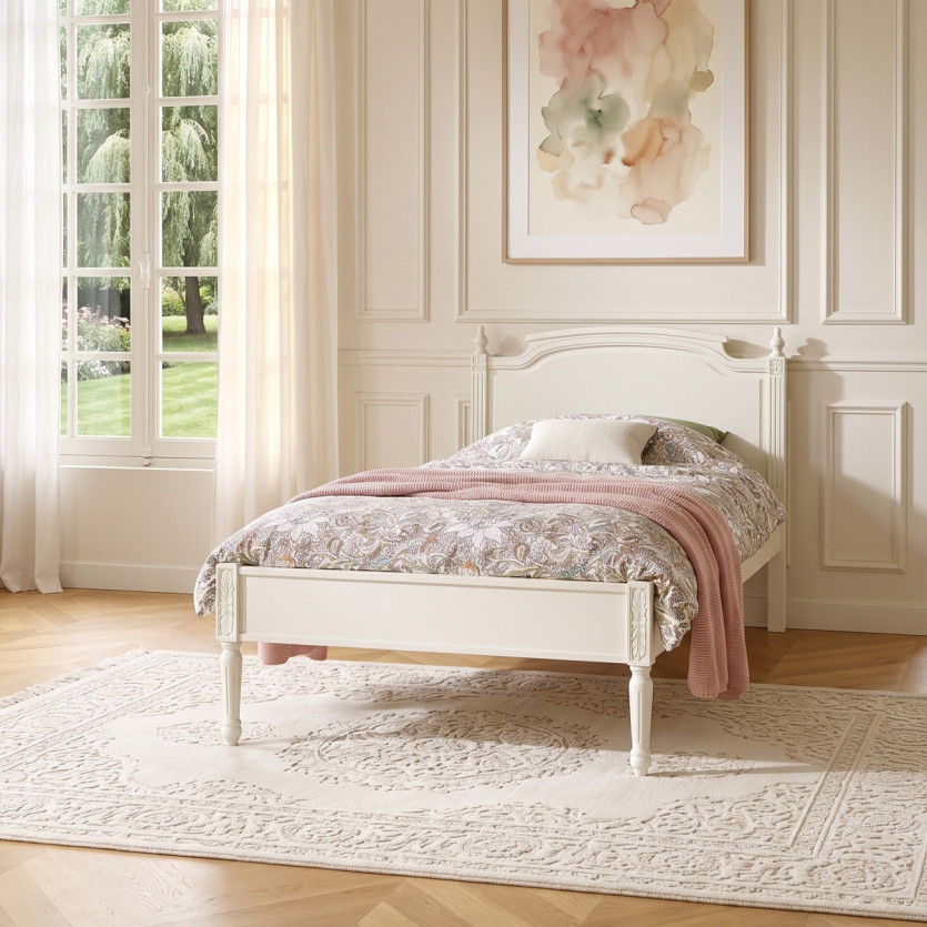 Lit simple HANNAH -  Style shabby chic en bois peint, 1 place, 90 x 190