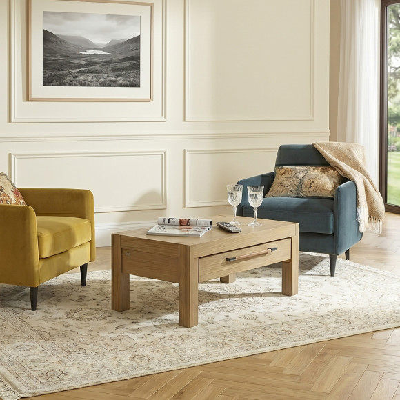 MEGÈVE – Mesa de centro de madera maciza estilo moderno, 1 cajón, madera certificada FSC®