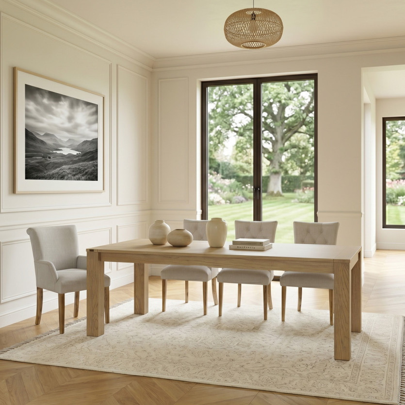 Table à manger extensible MEGÈVE - Style contemporain en chêne, 1 rallonge, 8/10 couverts, bois certifié FSC®