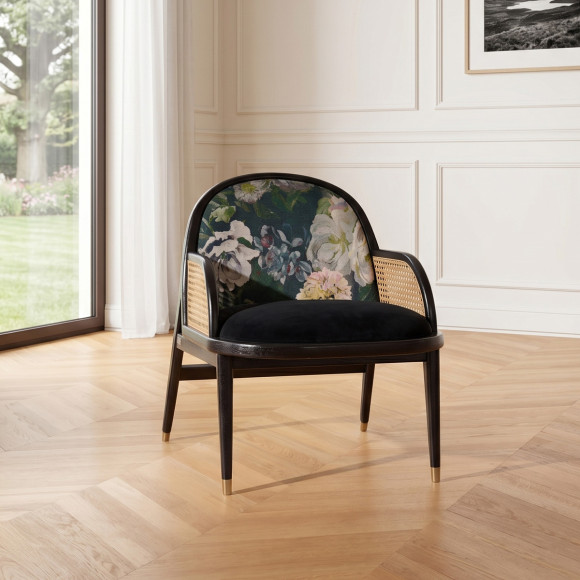 Cadeira designer MARCEL GRAPHITE - Estilo escandinavo em rattan, carvalho e veludo, 1 lugar