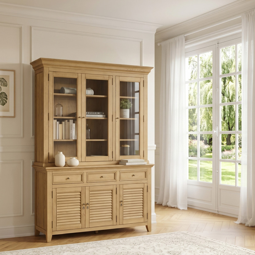 CHARLES Sideboard - Shabby chic style in oak, 3 drawers, 6 doors