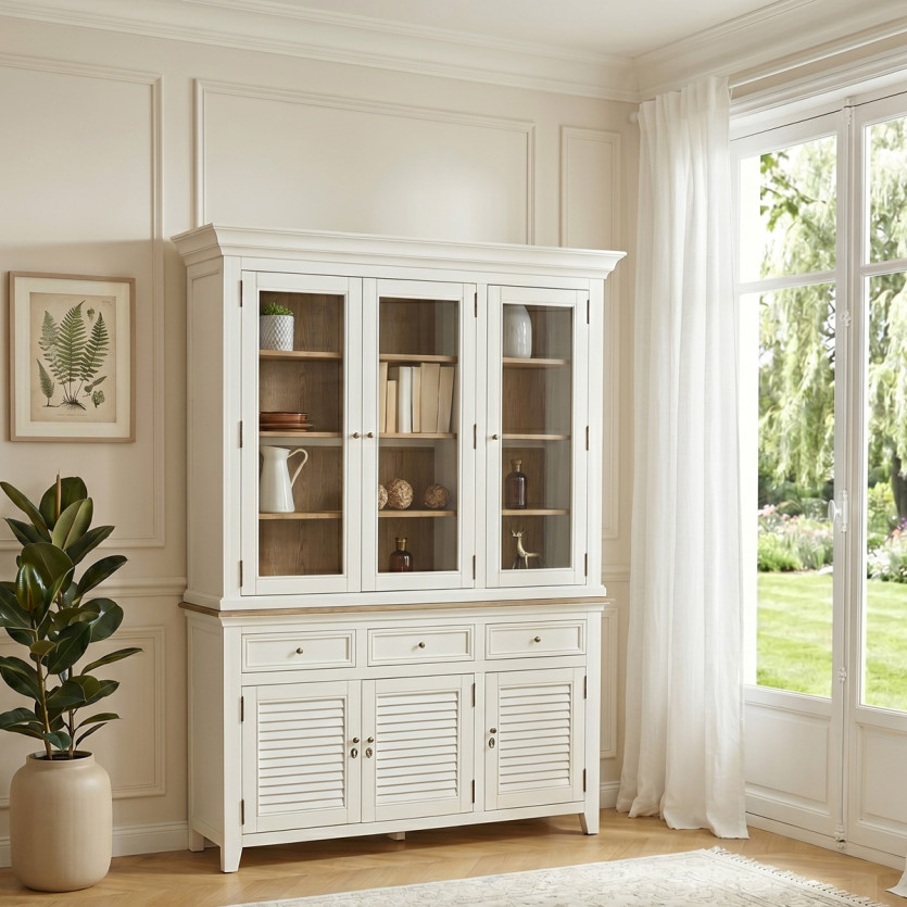 EDEN Geschirrschrank - Shabby Chic Stil, Eichenplatte, 3 Schubladen, 6 Türen