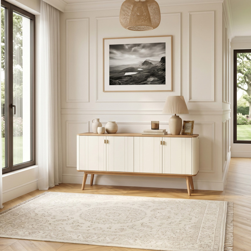 KYOTO - Buffet blanc style contemporain, plateau en chêne, 4 portes, bois certifié FSC®