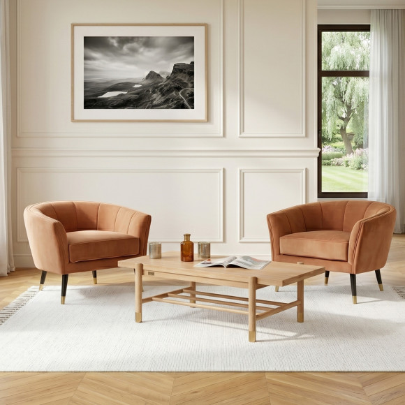 GEORGETOWN Coffee Table - Modern style in oak, rectangular top, golden legs