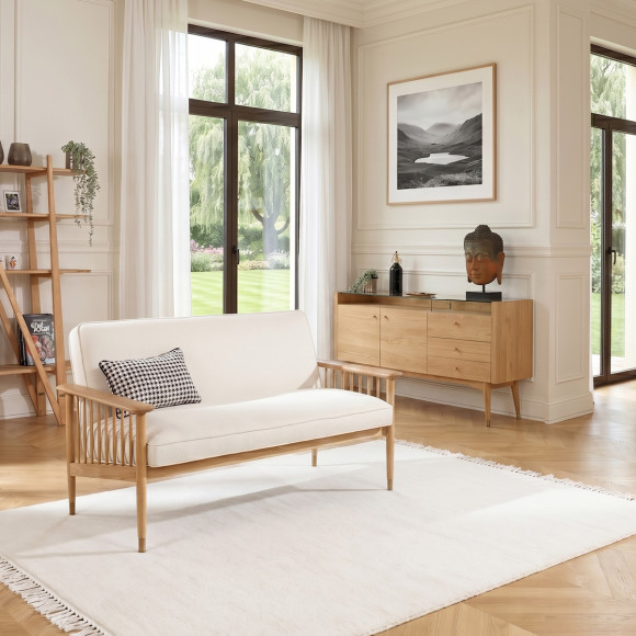 Banquette ALBERTINE - Style moderne en chêne et lin, 2 places