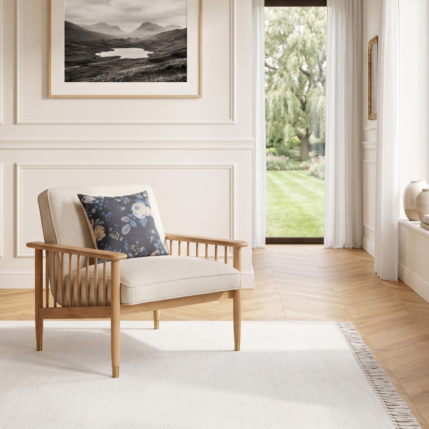 Sessel ALBERTINE - Zeitgenössischer Stil aus Eiche und Premium-Leinen, 1-Sitzer