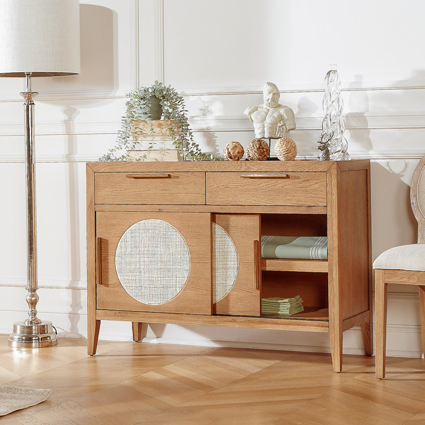 Petit buffet MONTANA - Style contemporain en chêne, 2 portes, 2 tiroirs
