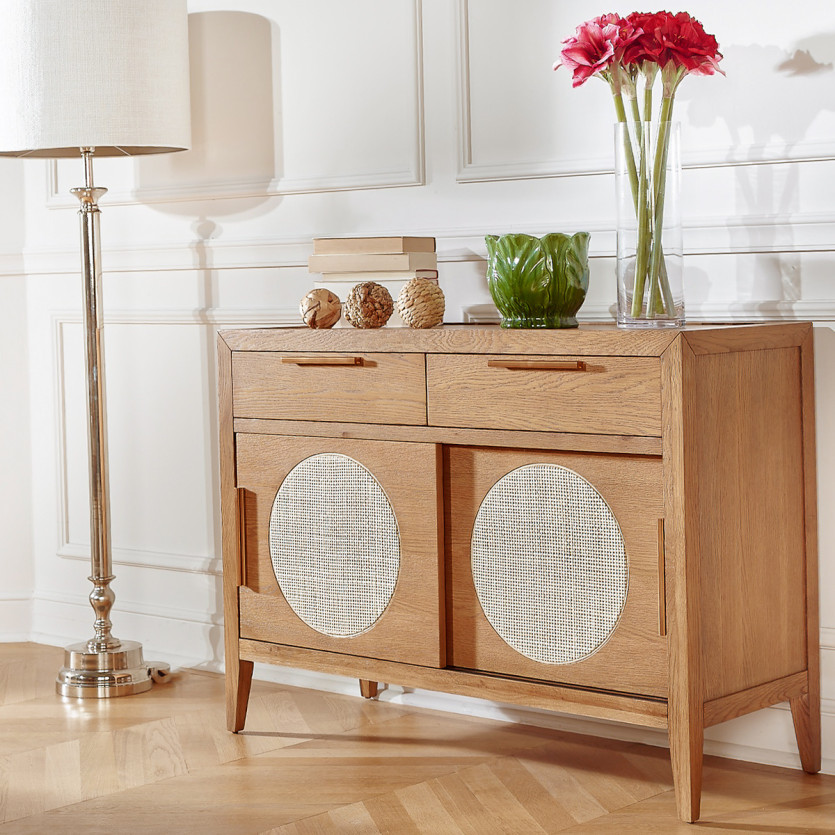 Klein dressoir MONTANA - Eigentijdse stijl in eikenhout, 2 deuren, 2 laden