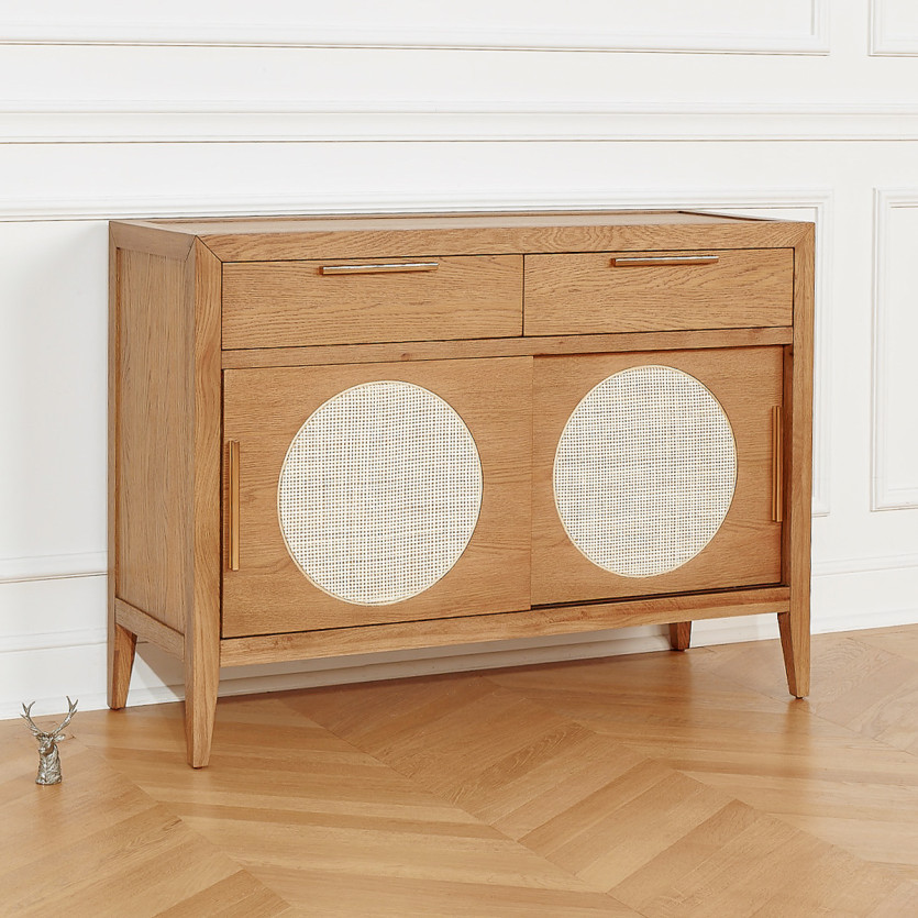 Petit buffet MONTANA - Style contemporain en chêne, 2 portes, 2 tiroirs