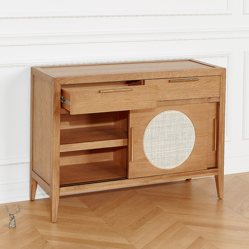 Petit buffet MONTANA - Style contemporain en chêne, 2 portes, 2 tiroirs