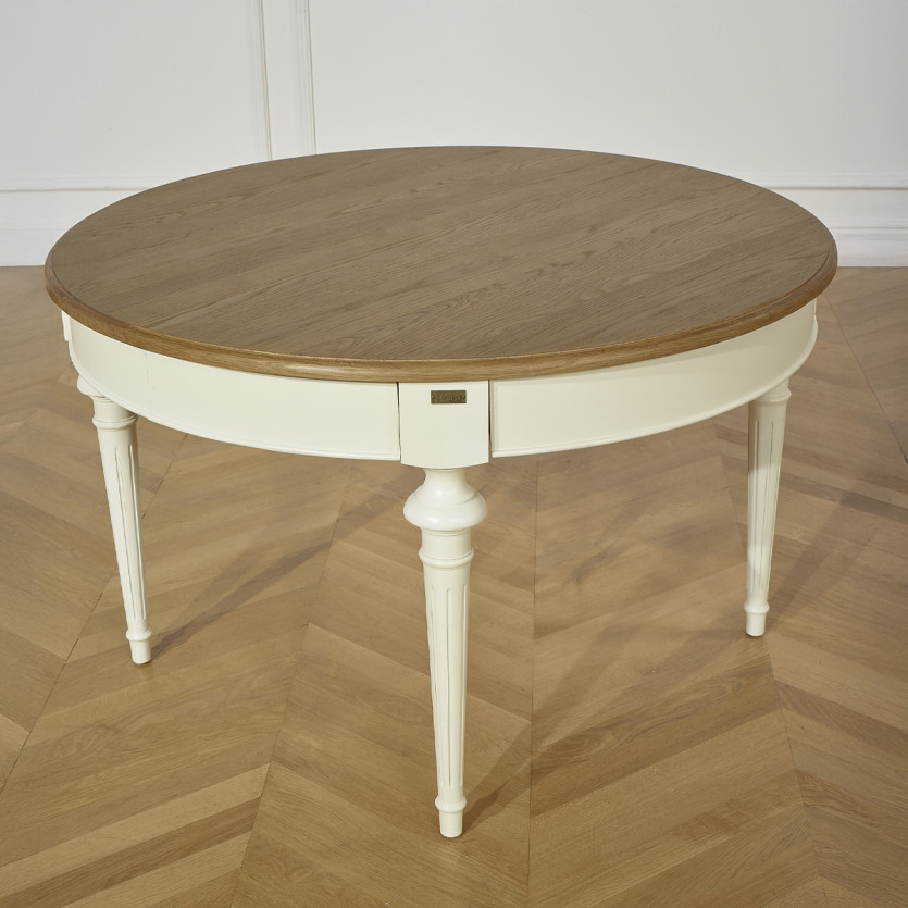Mesa de comedor extensible AMBRE - Estilo shabby chic, tablero de roble, 4/10 cubiertos
