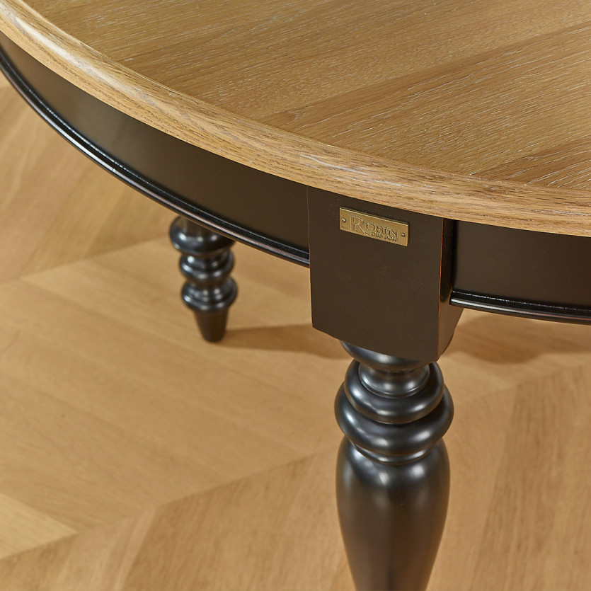 JADE LOU Extendable Dining Table – Shabby Chic Style, Oak Top, Black Legs, Seats 6/14