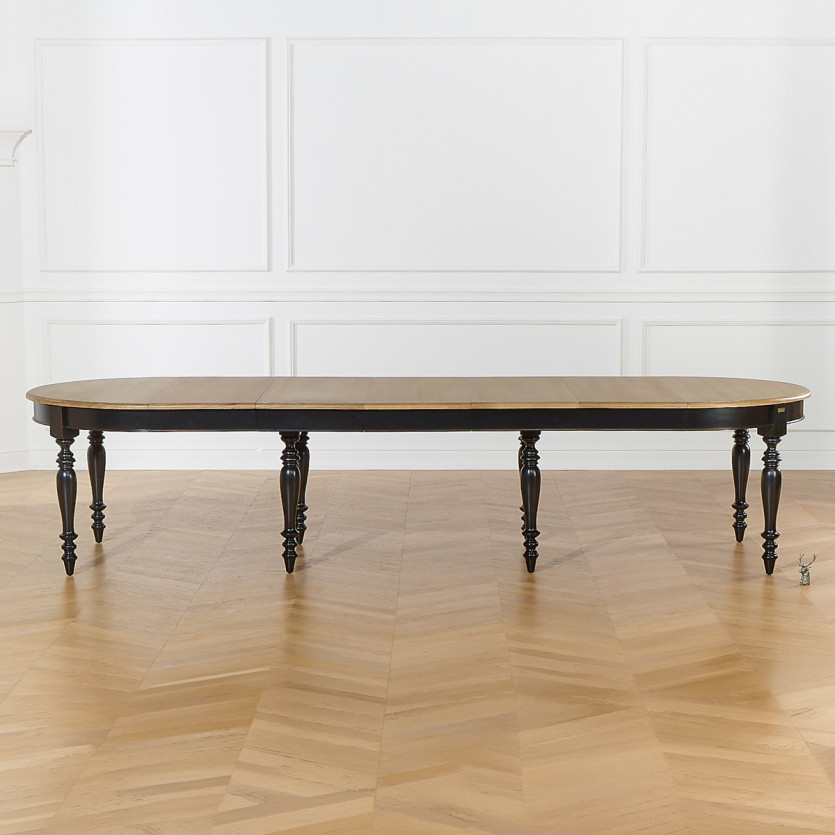 JADE LOU Extendable Dining Table – Shabby Chic Style, Oak Top, Black Legs, Seats 6/14