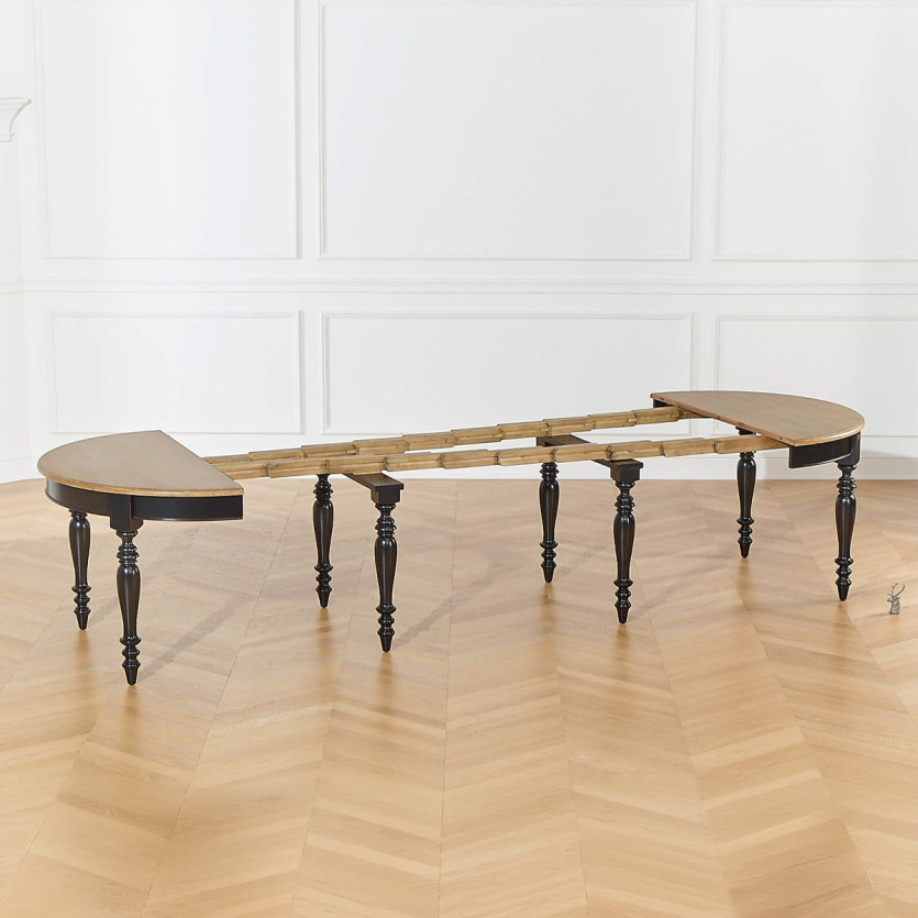 JADE LOU Extendable Dining Table – Shabby Chic Style, Oak Top, Black Legs, Seats 6/14