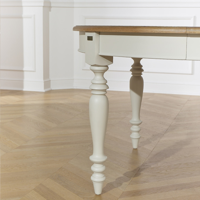 JADE LOU extendable dining table – Shabby chic style, oak top, 6/14 settings