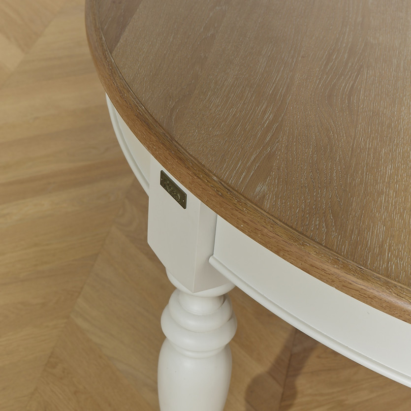JADE LOU extendable dining table – Shabby chic style, oak top, 6/14 settings