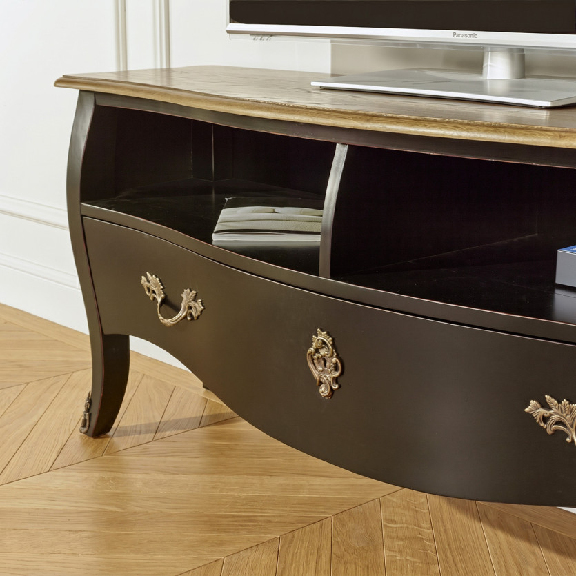 ALIENOR – Meuble tv 145 cm, plateau chêne, style intemporel, 1 tiroir, 2 niches, bois certifié FSC®