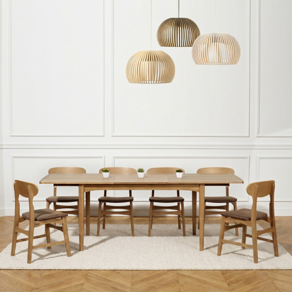 Table de repas avec rallonge DALHIA - Style scandinave en chêne, 6/8 couverts, bois certifié FSC®