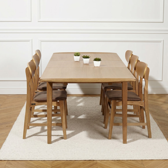 Mesa de comedor extensible DALHIA - Estilo escandinavo en roble, para 6/8 comensales, madera certificada FSC®