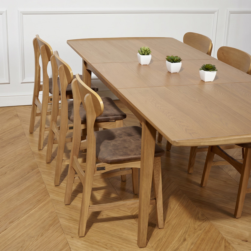 Table de repas avec rallonge DALHIA - Style scandinave en chêne, 6/8 couverts, bois certifié FSC®