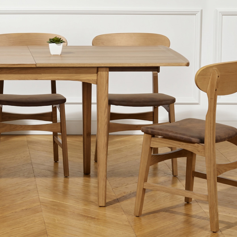 Table de repas avec rallonge DALHIA - Style scandinave en chêne, 6/8 couverts, bois certifié FSC®