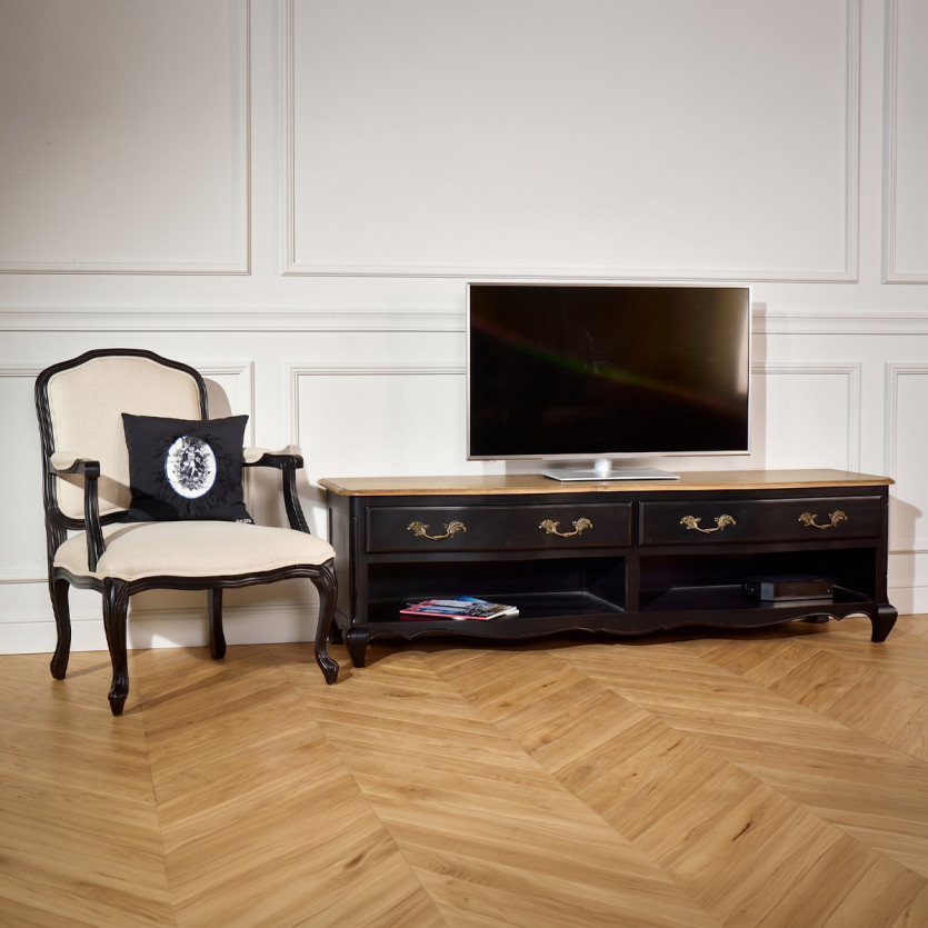 SAVOY - Shabby-Chic-TV-Möbel mit Eichenplatte, 2 Fächer, 2 Schubladen