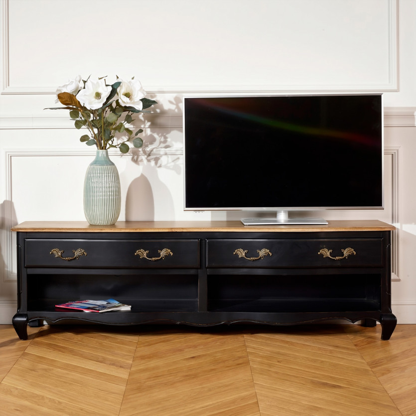 SAVOY - Shabby-Chic-TV-Möbel mit Eichenplatte, 2 Fächer, 2 Schubladen