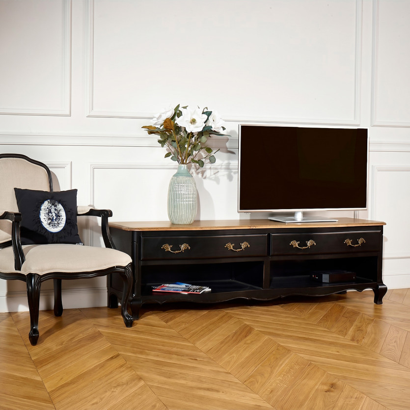 SAVOY - Shabby-Chic-TV-Möbel mit Eichenplatte, 2 Fächer, 2 Schubladen