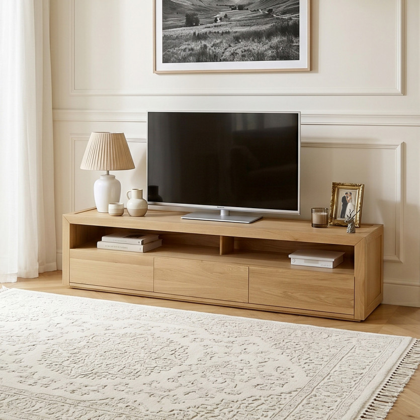TV-Möbel aus Eiche CAMILLE - Moderner Stil, 3 Schubladen, 180 cm