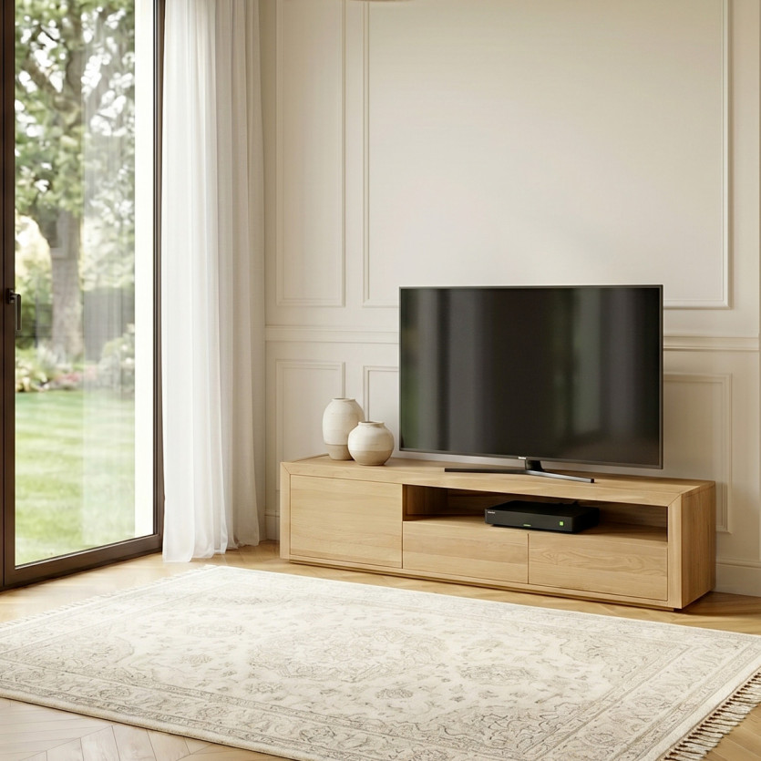 TV-Möbel CAMILLE - Zeitgenössischer Stil, Eichenplatte, 2 Schubladen, 1 Tür, 180 cm