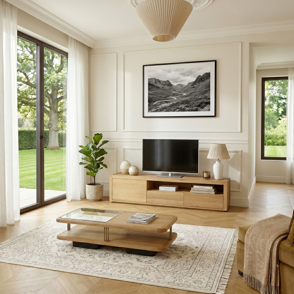 CAMILLE TV Stand - Contemporary style, oak top, 2 drawers, 1 door, 180 cm