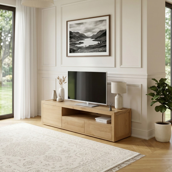 TV-Möbel CAMILLE - Zeitgenössischer Stil, Eichenplatte, 2 Schubladen, 1 Tür, 180 cm