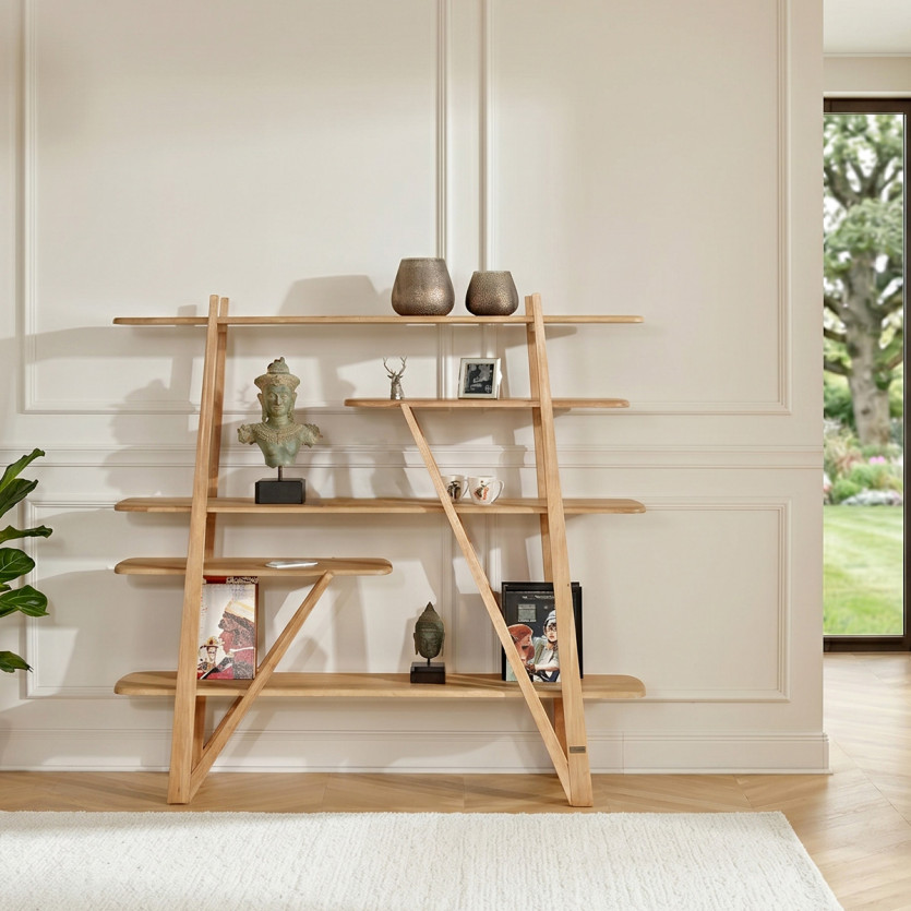 Étagère design FERNAND - Style contemporain en chêne massif, 5 étagères