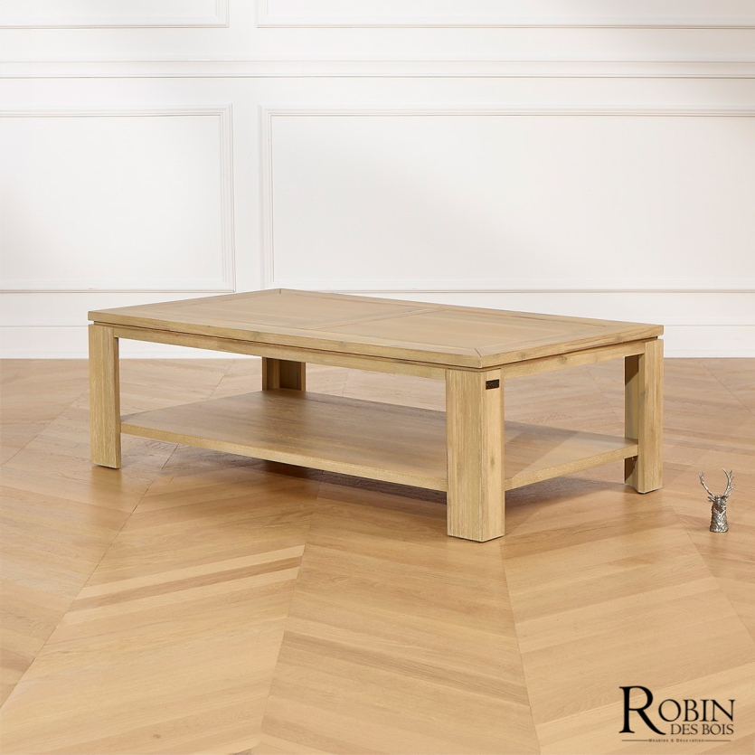 ENZO - Table basse style moderne en bois, étagère basse