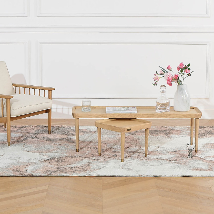 Table basse carrée MALIBU - Style contemporain, pieds en chêne massif